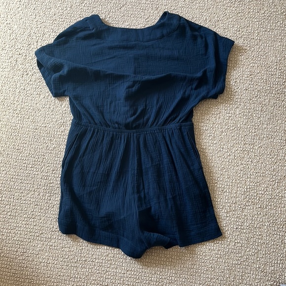 Navy Button Up Romper - Picture 2 of 3